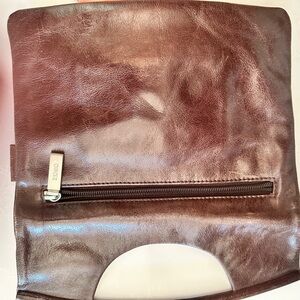 HOBO International Chocolate Brown Leather Clutch Fold Over Handbag